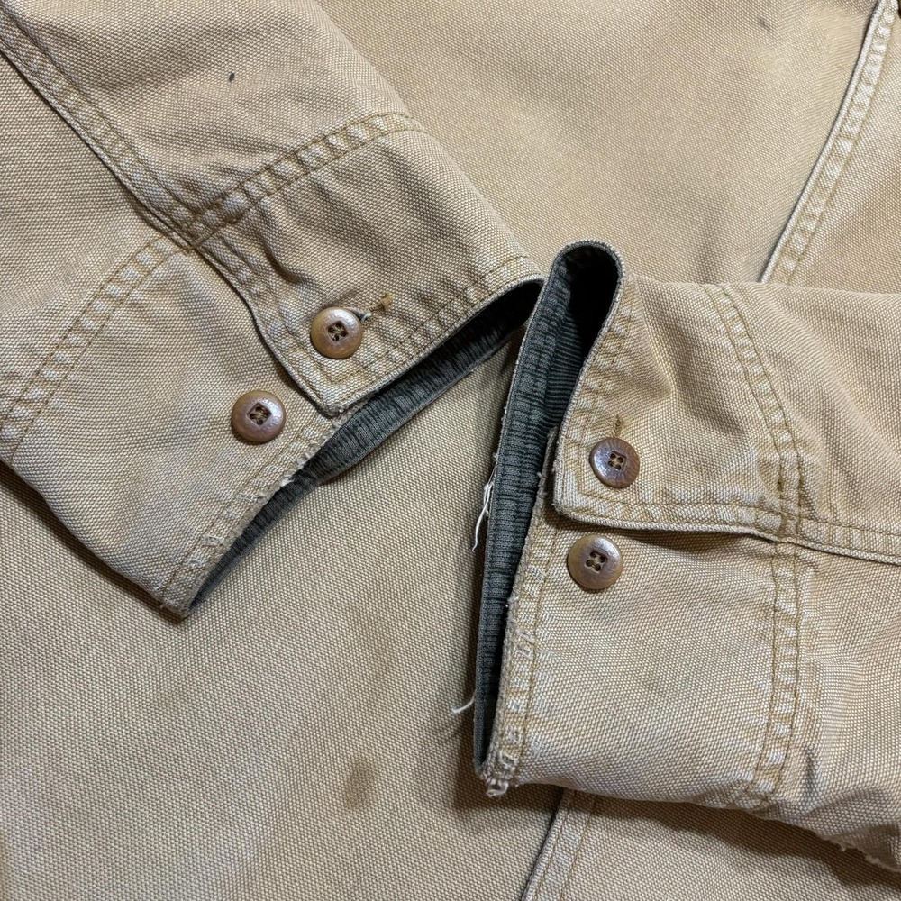 Vtg LL Bean Jacket XXL Beige Canvas Plaid Lined Field Barn Chore Coat Distressed - Picture 14 of 16